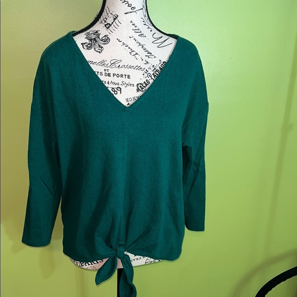 Women's Deep Teal V-Neck Tie-Front Top